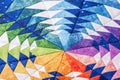 Fragment of hexagon patchwork block like kaleidoscope, detail of quilt, colors of rainbow Royalty Free Stock Photo