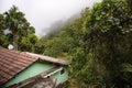 Fragment of a house in the jungle in the morning fog on the island of Sri Lanka Royalty Free Stock Photo