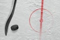 Hockey arena with stick and washer. Concept Royalty Free Stock Photo