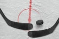 Fragment of ice hockey rink with sticks Royalty Free Stock Photo