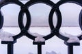 Fragment of the iron fence of the winter quay Royalty Free Stock Photo