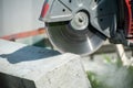 Fragment of a joint cutter on a brushed concrete surface Royalty Free Stock Photo