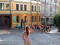 Kiev street, Historical center, a group of different people,