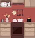 Fragment of a kitchen interior in brown color Royalty Free Stock Photo