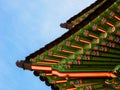 Fragment of korean traditional wooden roof. Gyeongbokgung Palace. Seoul, South Korea Royalty Free Stock Photo