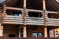 Fragment of a log house under construction with a beautiful texture of logs Royalty Free Stock Photo