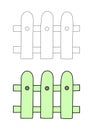 Fragment of a low wooden fence in a simple flat graphic outline style