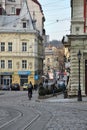 Fragment Lviv street, cyclist Royalty Free Stock Photo