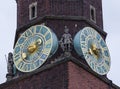 Fragment of the main tower of the city hall, Wroclaw, Poland Royalty Free Stock Photo