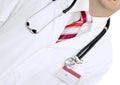 Fragment medical doctor's smock . Isolated