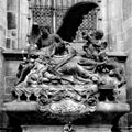 Fragment of a medieval marble composition over the grave of the saint near the wall of the Cathedral of St. Vitus in Prague, Czech