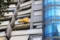 Fragment of the modern building in Tirana, Albania. Modern southeuropean Architeture. Balkan architecture. Blue glass wall of the Royalty Free Stock Photo