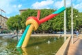 Fragment of the the monument - a symbol of fashion in Milan \'Needle, Thread and Knot\' in Milan