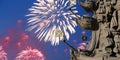 Fragment monument to Peter the Great and fireworks, Moscow, Russia