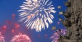 Fragment monument to Peter the Great and fireworks, Moscow, Russia