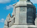 Fragment of the Monument `To the sunken ships`, the inscription in Russian `In memory of the ships sunk in 1854 and 1855`