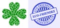 Fragment Mosaic Four Leaf Clover Icon with Eco-Friendly Textured Seal Stamp