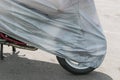 A fragment of a motorcycle covered with a protective film Royalty Free Stock Photo