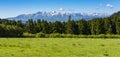 Fragment of the mountain range - Tatras in spring scenery seen from a green glade