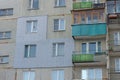 A fragment of a multi-storey concrete panel residential building with an externally applied external insulation on the Royalty Free Stock Photo