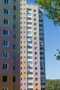 Fragment of multi story apartment building with branches on foreground Royalty Free Stock Photo