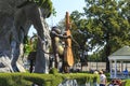 A fragment of a musical fountain with monkeys in Shevchenko Garden, Kharkov, Ukraine