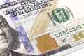 Fragment of new 100 dollar. United States dollars banknotes. Fragment of bills close-up Royalty Free Stock Photo