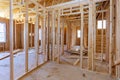 Fragment of a new home under construction wood framing beams Royalty Free Stock Photo