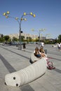 Fragment of a new recreation park on the embankment of the city