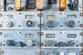 Fragment of old aircraft cockpit controls. Royalty Free Stock Photo