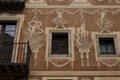 Fragment of the old artistic decoration of the facade of the building, Barcelona