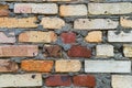 A fragment of an old brick wall in orange red and yellow colors.Texture, background. Royalty Free Stock Photo