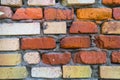 A fragment of an old brick wall in orange red and yellow colors.Texture, background. Royalty Free Stock Photo