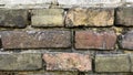 Fragment of old brick wall of red brickwork which darkened from time. Abstract retro wall background. Use as art background. 16x9