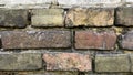 Fragment of old brick wall of red brickwork which darkened from time. Abstract retro wall background. Use as art background. 16x9 Royalty Free Stock Photo