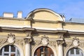 Fragment of an old building in the classical style in St. Petersburg. Royalty Free Stock Photo