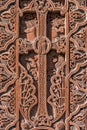 Fragment of old khachkar. Monastery in Echmiadzin Royalty Free Stock Photo