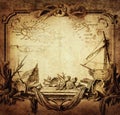 Fragment of an old map. Collage on the theme of treasure hunting, travel, adventure, discovery, explorer, pirates, history, etc Royalty Free Stock Photo