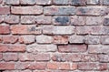 Fragment of an old red brick wall with spots and chips