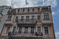 Fragment of old renovated building in centre. Royalty Free Stock Photo
