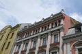 Fragment of old renovated building in centre. Royalty Free Stock Photo