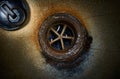 Drain hole with plug in old sink.Close up Royalty Free Stock Photo