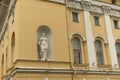 St. Petersburg, Russia, October 28, 2023. Statues and stucco on the facade of the Alexandrinsky Theater. Royalty Free Stock Photo