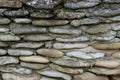 Fragment of an old wall of gray stone blocks. The stones are flat and rough. Background. Texture Royalty Free Stock Photo