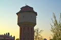 Fragment of an old water tower at sunset. Chernyakhovsk, Kalinin Royalty Free Stock Photo