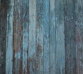 Fragment of old wooden wall cladding of a house in blue with peeling paint. Wooden natural background Royalty Free Stock Photo