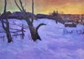 Winter Evening painting by Soviet artist Arkady Plastov 1960s