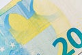 Fragment part of 20 euro banknote close-up