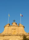 Fragment photo of The Church of Our Lady of Pompei in Marsaxlokk village, Malta on sunset hours. This Roman Catholic parish church Royalty Free Stock Photo