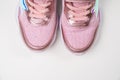fragment pink shiny sneakers. Stylish fashionable bright shoes for girls